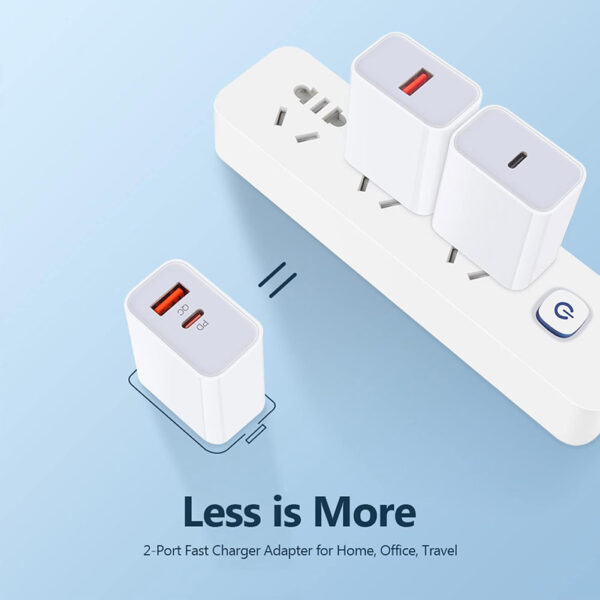 1 USB + 1 Type C Port PD 20W Quick Fast Wall Charger Home Power Adapter Cube - Image 5
