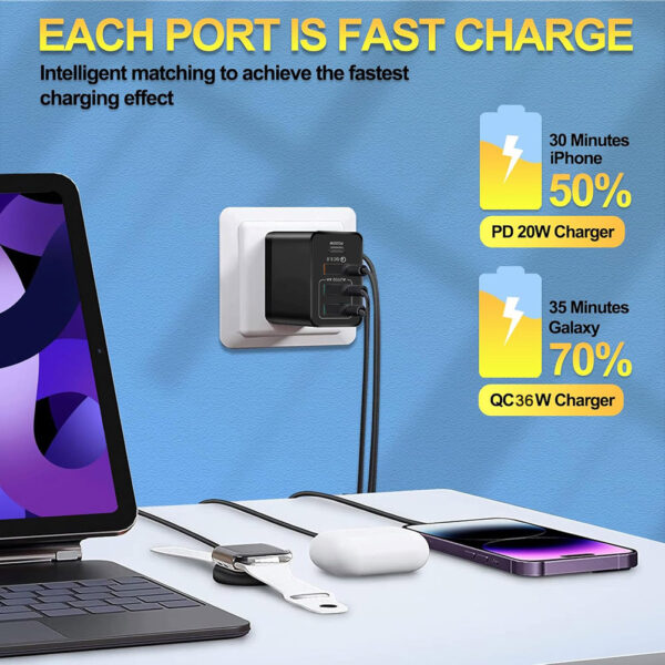 3 USB + 1 Type C Multi Port PD 36W Quick Fast Wall Charger Home Power Adapter Cube - Image 2