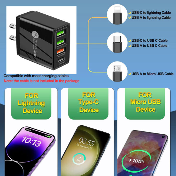 3 USB + 1 Type C Multi Port PD 36W Quick Fast Wall Charger Home Power Adapter Cube - Image 4