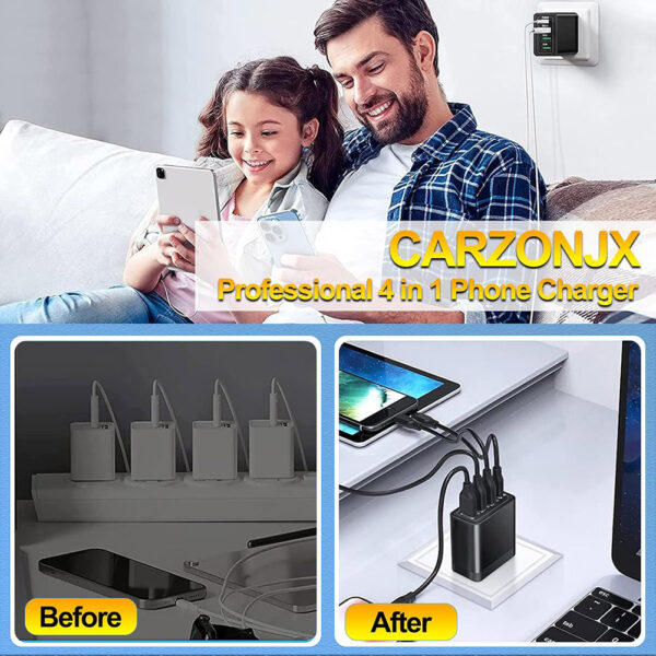 3 USB + 1 Type C Multi Port PD 36W Quick Fast Wall Charger Home Power Adapter Cube - Image 6