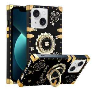 For iPhone 13 Case with Ring Stand Marble Design Hard Cover HDL116