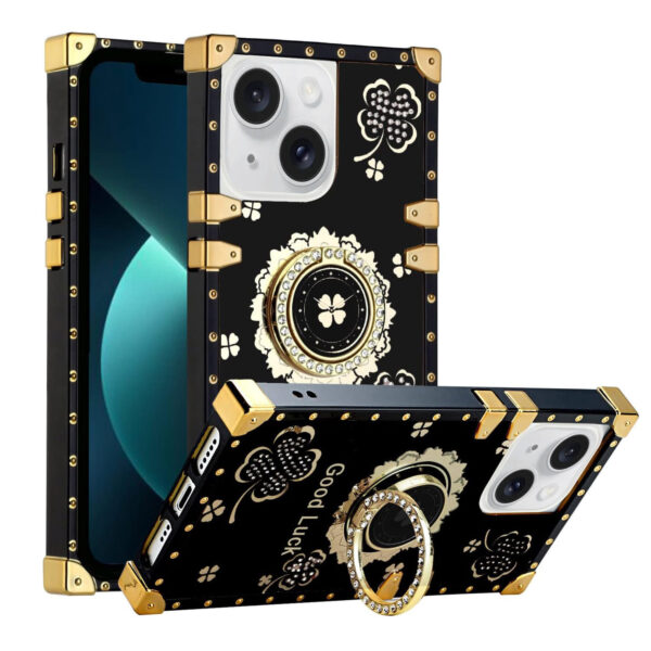 For iPhone 13 Case with Ring Stand Marble Design Hard Cover HDL116