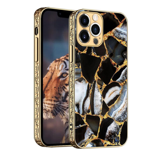 For iPhone 12 Pro Max Case with Plating Marble Design Glass Back Hard Cover HDL122