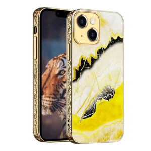 For iPhone 13 Case with Plating Marble Design Glass Back Hard Cover HDL122