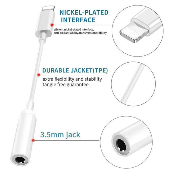 Lightning 8-Pin to 3.5mm Aux Headphone Jack Adapter for Apple iPhone 13/12/11/X/8/7 Series - Bluetooth Prompt, Music, Calls - Image 2