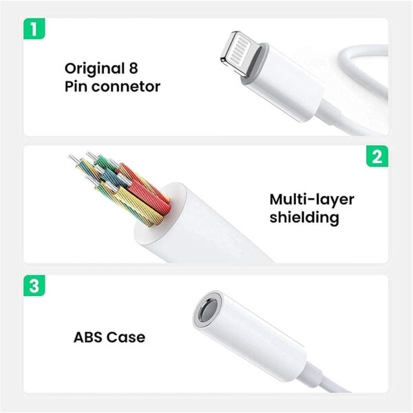 Lightning 8-Pin to 3.5mm Aux Headphone Jack Adapter for Apple iPhone 13/12/11/X/8/7 Series - Bluetooth Prompt, Music, Calls - Image 3