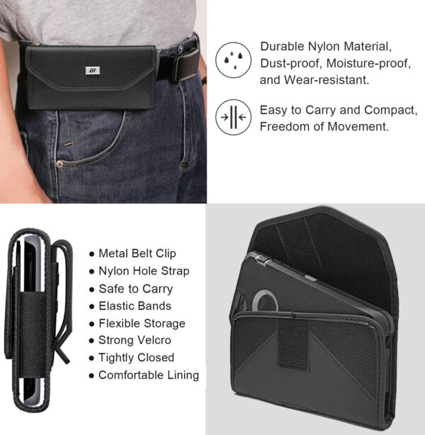 For Universal 6.9 inch Phone Case Nylon Pouch Horizontal Holster Cover with Clip PCH91 - Image 5
