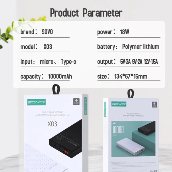 10000mAh Power Bank Portable Charger SOVO X03 - Image 8
