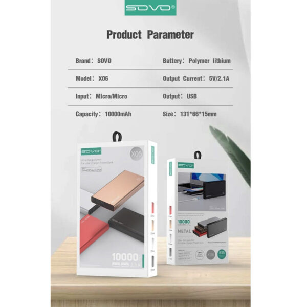 10000mAh Power Bank Portable Charger SOVO X06 - Image 3