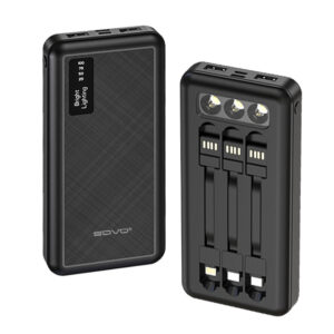 10000mAh Power Bank Portable Charger Built-In 3 Cables and LED Flashlight SOVO X17