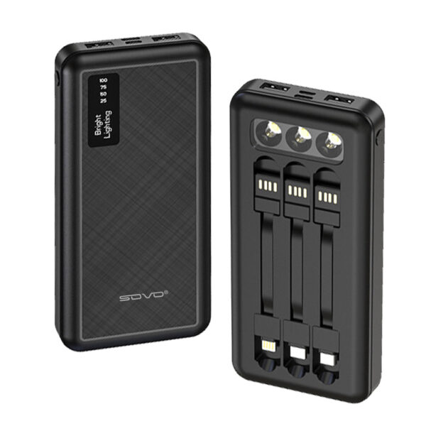 10000mAh Power Bank Portable Charger Built-In 3 Cables and LED Flashlight SOVO X17