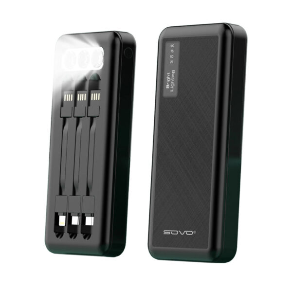 10000mAh Power Bank Portable Charger Built-In 3 Cables and LED Flashlight SOVO X17 - Image 2