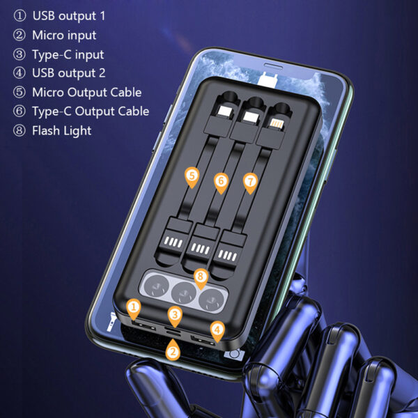10000mAh Power Bank Portable Charger Built-In 3 Cables and LED Flashlight SOVO X17 - Image 6