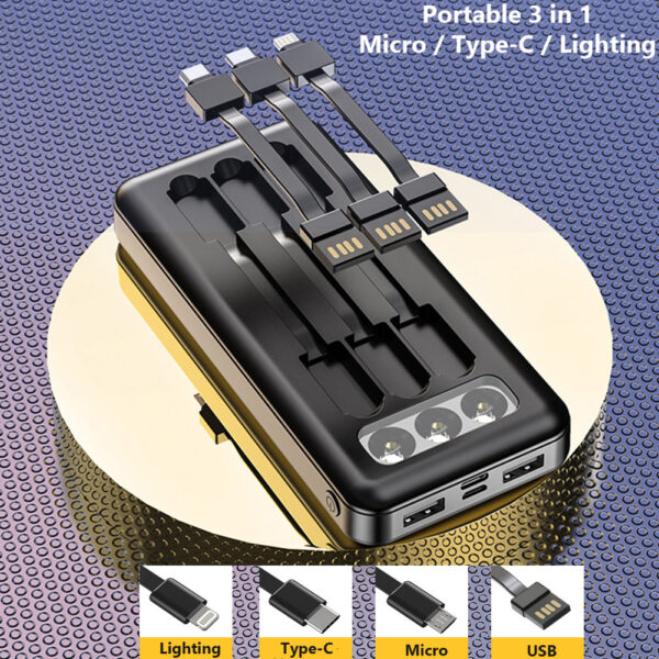 10000mAh Power Bank Portable Charger Built-In 3 Cables and LED Flashlight SOVO X17 - Image 7
