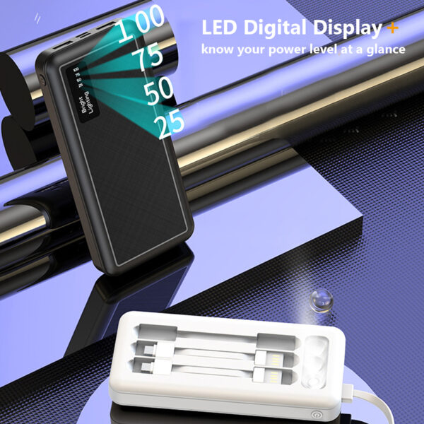 10000mAh Power Bank Portable Charger Built-In 3 Cables and LED Flashlight SOVO X17 - Image 9