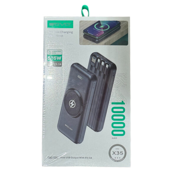 10000mAh Power Bank Wireless Charging Portable Charger Built-In 4 Cables SOVO X35 - Image 2
