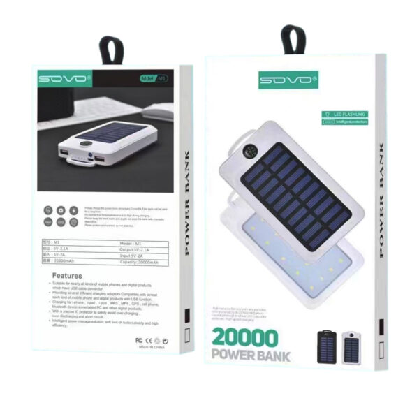 20000mAh Power Bank Solar Charging Portable Charger with LED Flashlight SOVO - Image 2