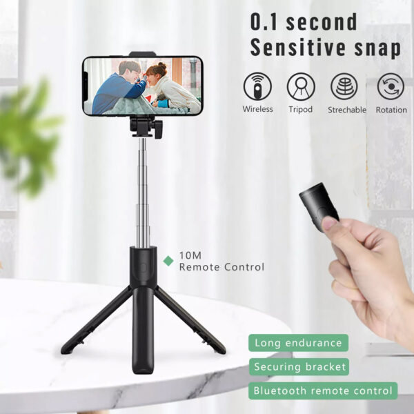Phone Tripod Stand, Bluetooth Selfie Stick SELFSTICK-H1 - Image 4