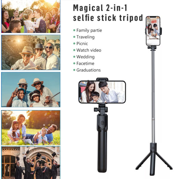 Phone Tripod Stand, Bluetooth Selfie Stick SELFSTICK-H1 - Image 7