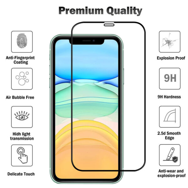 For iPhone 11 Pro Max (6.7 inch) Clear 10D Full Coverage Tempered Glass Screen Protector Black Frame - Image 3