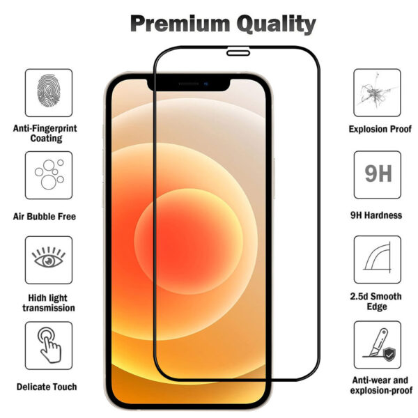 For iPhone 12 (6.1 inch) Clear 10D Full Coverage Tempered Glass Screen Protector Black Frame - Image 3