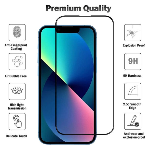 For iPhone 13 Pro Max (6.7 inch) Clear 10D Full Coverage Tempered Glass Screen Protector Black Frame - Image 3