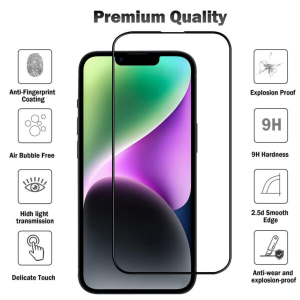 For iPhone 14 Plus (6.7 inch) Clear 10D Full Coverage Tempered Glass Screen Protector Black Frame - Image 3