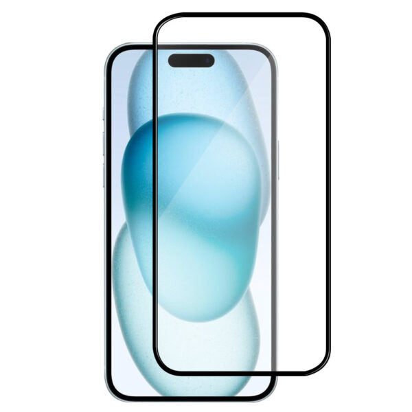 For iPhone 15 Pro (6.1 inch) Clear 10D Full Coverage Tempered Glass Screen Protector Black Frame