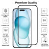 For iPhone 15 Pro (6.1 inch) Clear 10D Full Coverage Tempered Glass Screen Protector Black Frame - Image 3