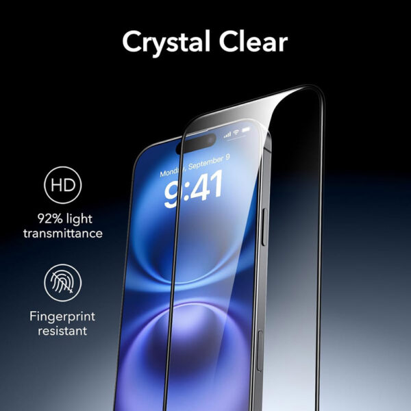 For iPhone 15 Pro (6.1 inch) Clear 10D Full Coverage Tempered Glass Screen Protector Black Frame - Image 8