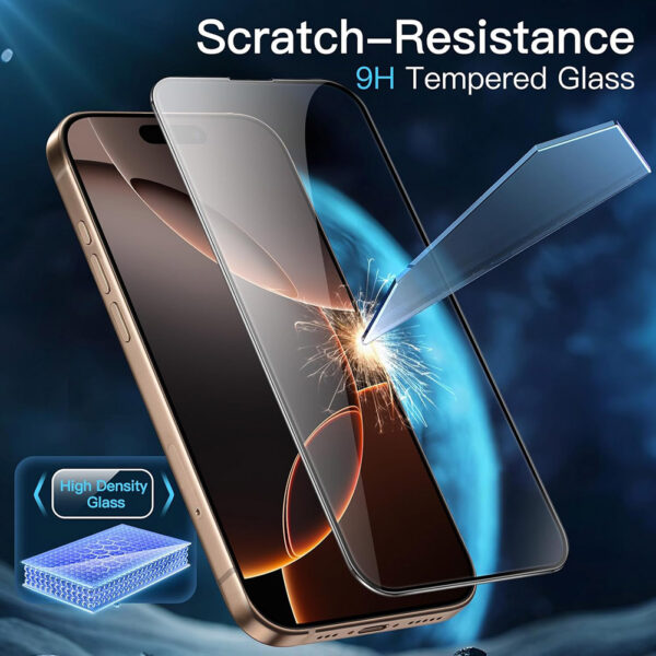 For iPhone 16 Pro (6.3 inch) Clear 10D Full Coverage Tempered Glass Screen Protector Black Frame - Image 5