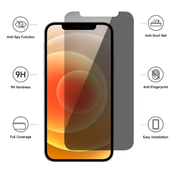 For iPhone 12 (6.1 inch) Anti-Spy Privacy Tempered Glass Screen Protector 2.5D Black - Image 4