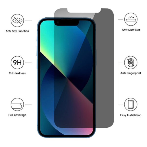 For iPhone 13 Mini (5.4 inch) Anti-Spy Privacy Tempered Glass Screen Protector 2.5D Black - Image 3