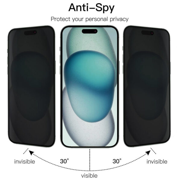 For iPhone 15 Pro Max (6.7 inch) Anti-Spy Privacy Tempered Glass Screen Protector 2.5D Black - Image 3