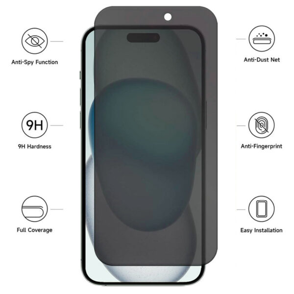 For iPhone 15 Pro Max (6.7 inch) Anti-Spy Privacy Tempered Glass Screen Protector 2.5D Black - Image 4