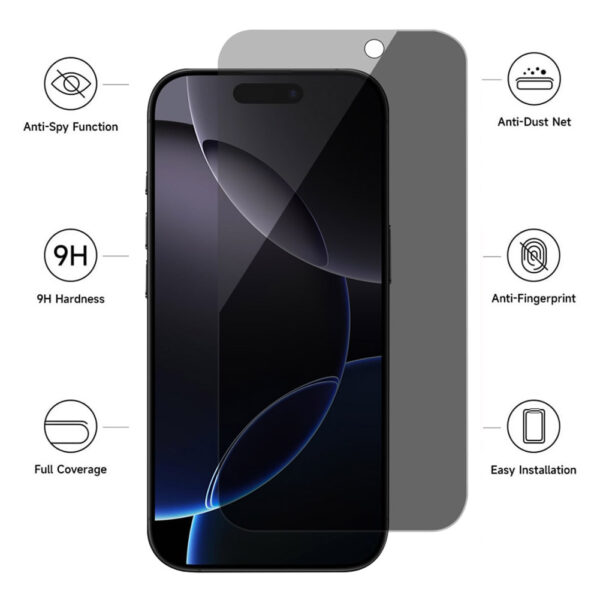 For iPhone 16 Pro Max (6.9 inch) Anti-Spy Privacy Tempered Glass Screen Protector 2.5D Black - Image 4