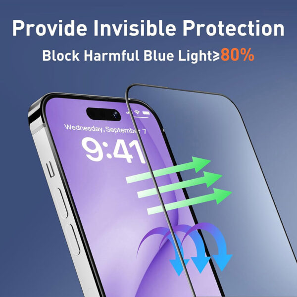 For iPhone 13 Pro Max (6.7 inch) Blue Light Filter Full Coverage Tempered Glass Screen Protector - Image 4
