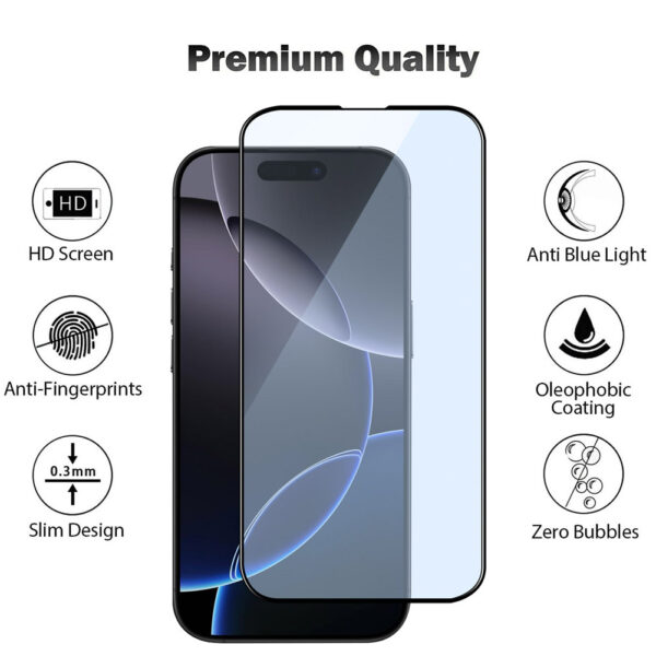 For iPhone 16 Pro Max (6.9 inch) Blue Light Filter Full Coverage Tempered Glass Screen Protector - Image 3