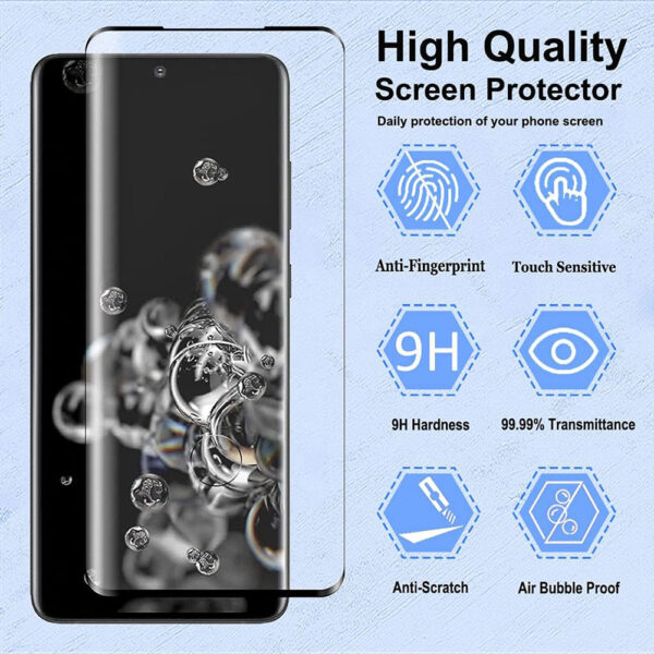 For Galaxy S20 Plus (6.7 inch) Curved Full Coverage Tempered Glass Screen Protector Black Frame - Image 3