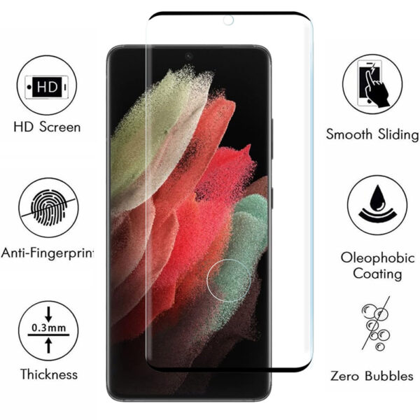For Galaxy S21 Ultra (6.8 inch) Curved Full Coverage Tempered Glass Screen Protector Black Frame - Image 3