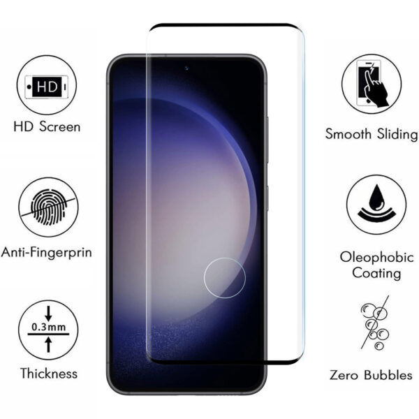 For Galaxy S23 Plus (6.6 inch) Full Coverage Tempered Glass Screen Protector Black Frame - Image 3