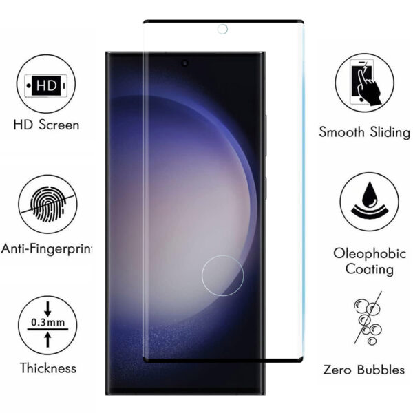 For Galaxy S23 Ultra (6.8 inch) Curved Full Coverage Tempered Glass Screen Protector Black Frame - Image 3