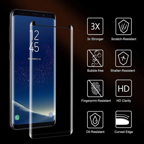 For Galaxy S8 Plus (6.2 inch) Curved Full Coverage Tempered Glass Screen Protector Black Frame - Image 2