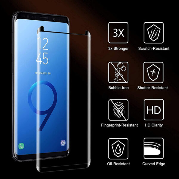 For Galaxy S9 Plus (6.2 inch) Curved Full Coverage Tempered Glass Screen Protector Black Frame - Image 2