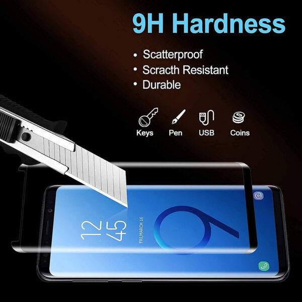 For Galaxy S9 Plus (6.2 inch) Curved Full Coverage Tempered Glass Screen Protector Black Frame - Image 3