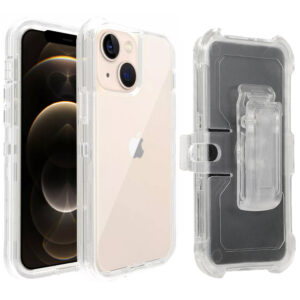 For iPhone 13 Case Heavy Duty Defender Clear Cover with Belt Clip TRL55
