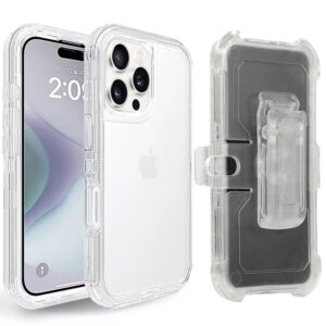 For iPhone 16 Pro Max Case Heavy Duty Defender Clear Cover with Belt Clip TRL55