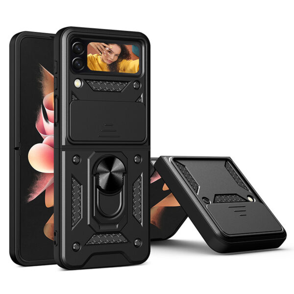 For Galaxy Z Flip 4 Case with Magnetic Ring Holder Camera Hybrid Cover TWL126