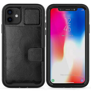 For iPhone 12 Mini Case with Leather Magnetic Pad Card Slot Stand Cover TWL71