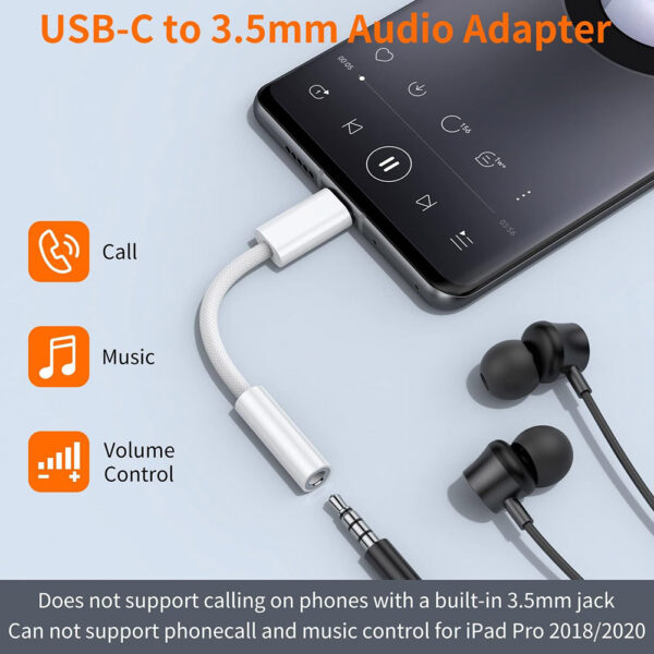 USB C to 3.5mm Aux Headphone Jack Type-C Adapter for Apple iPhone 15 Series, Samsung Galaxy Series - Image 2